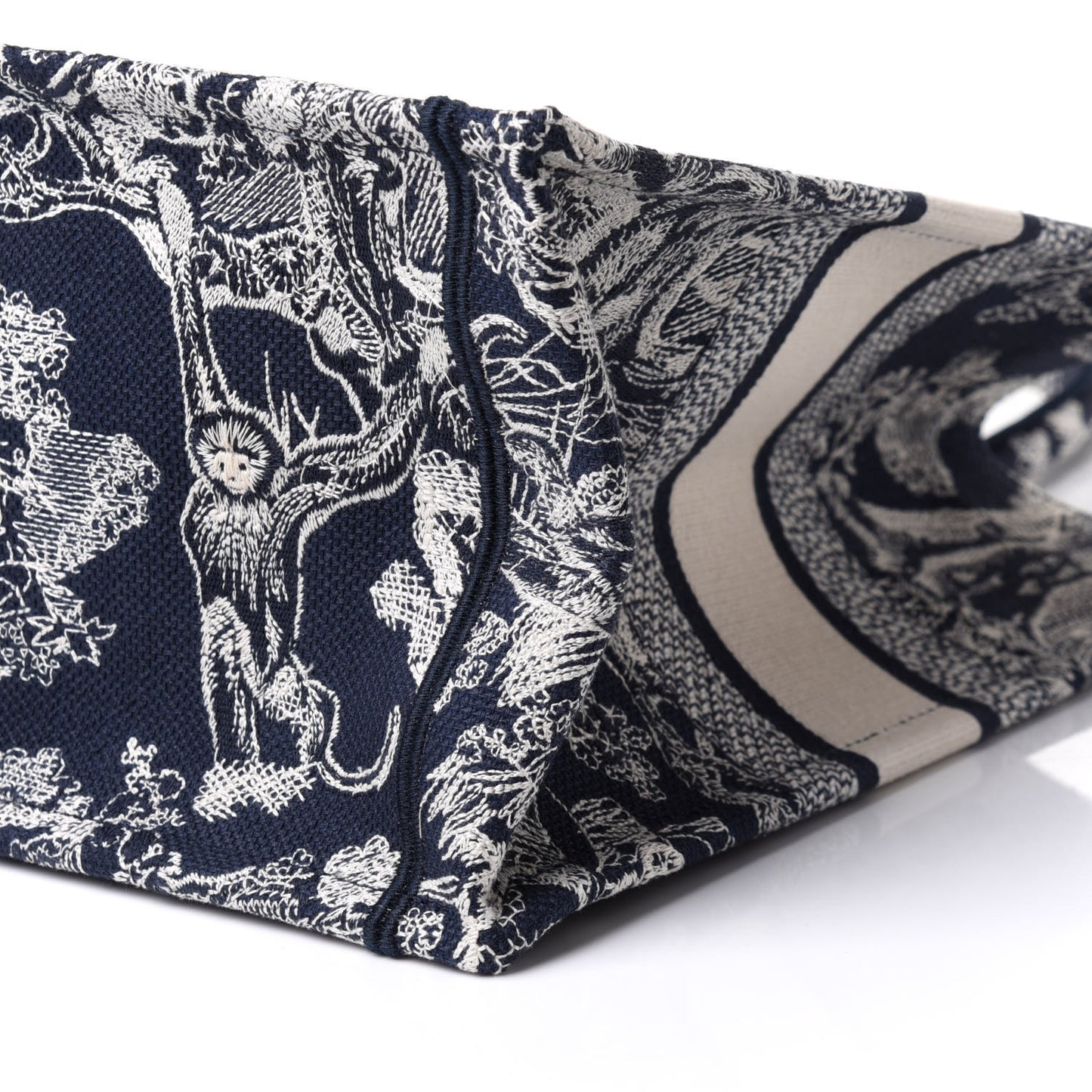 Canvas Embroidered Medium Toile De Jouy Reverse Book Tote Blue