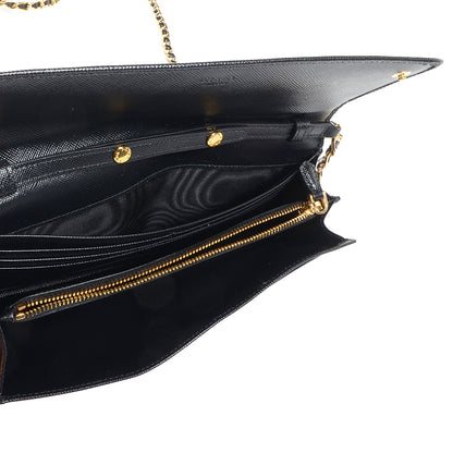 Prada Saffiano Metal Oro Chain Wallet Nero Black 5 of 9