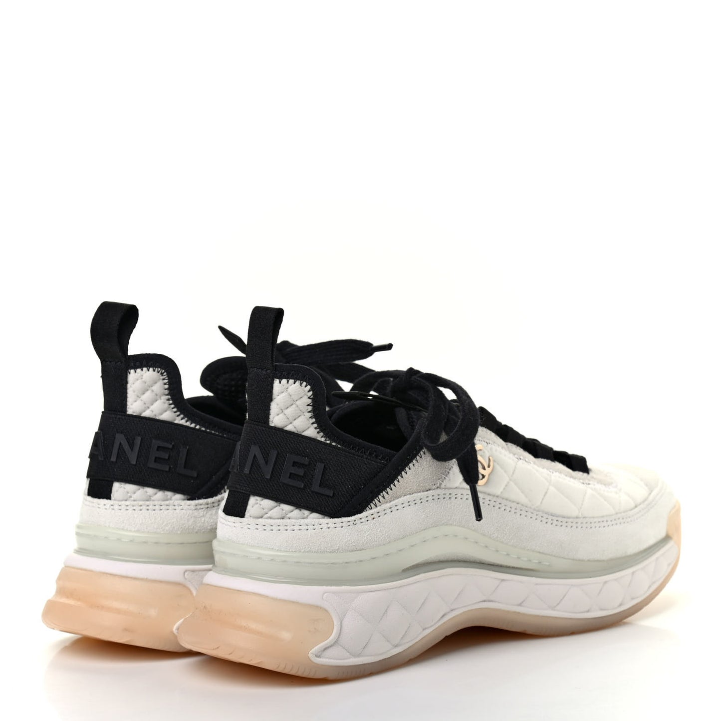Fabric Suede Calfskin CC Sneakers 38 White Ivory