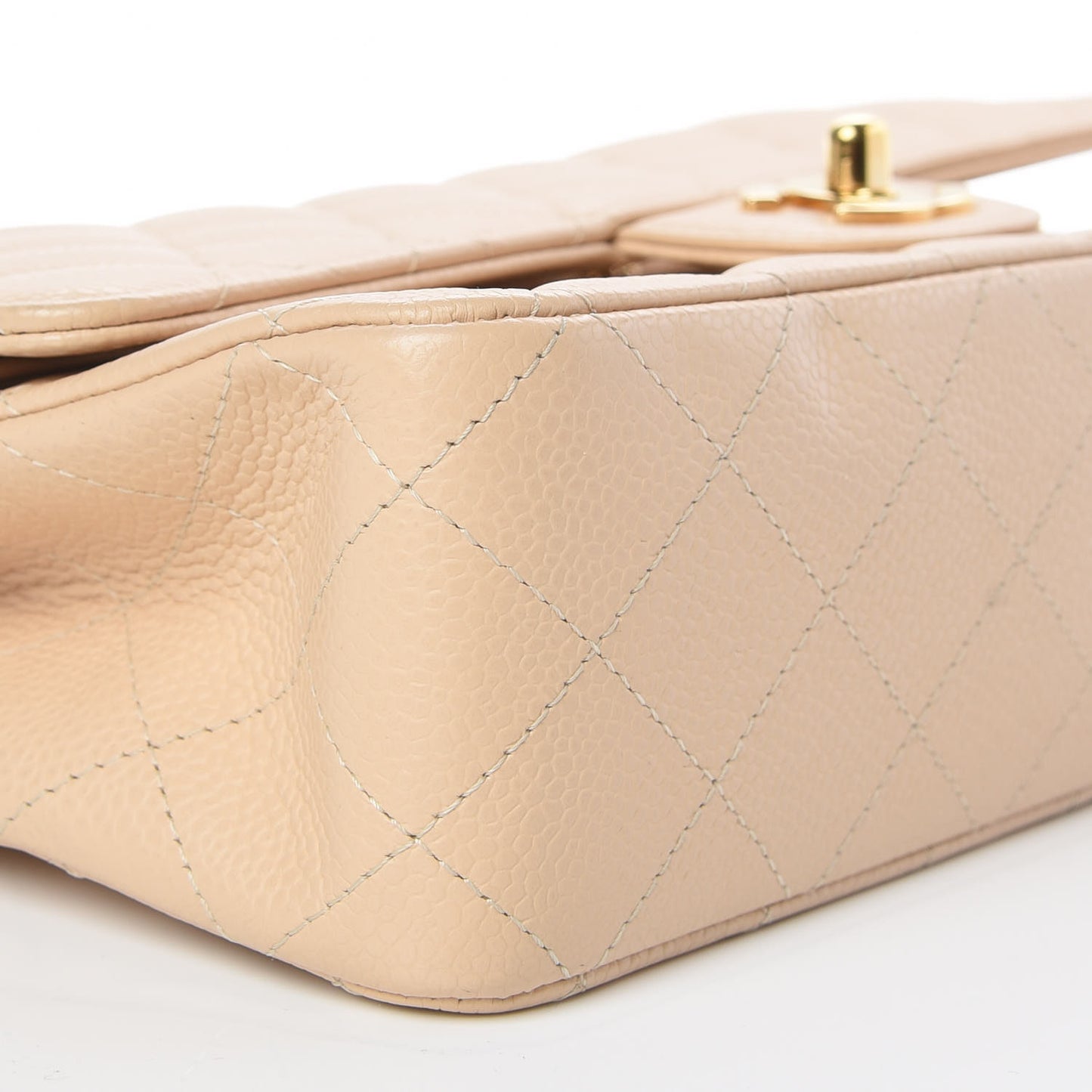 Caviar Quilted Medium Double Flap Beige Clair