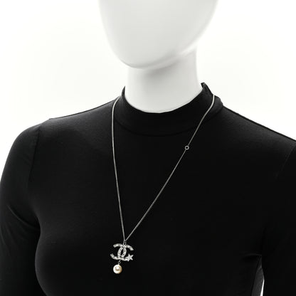 Chanel Crystal CC Star Pearl Drop Necklace Silver 2 of 5