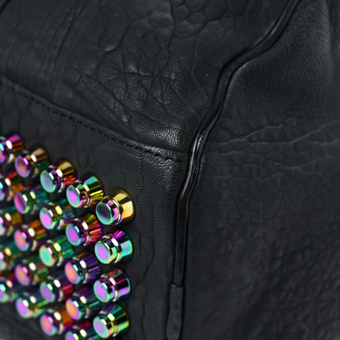 Pebbled Lambskin Rocco Matte Black Iridescent Hardware