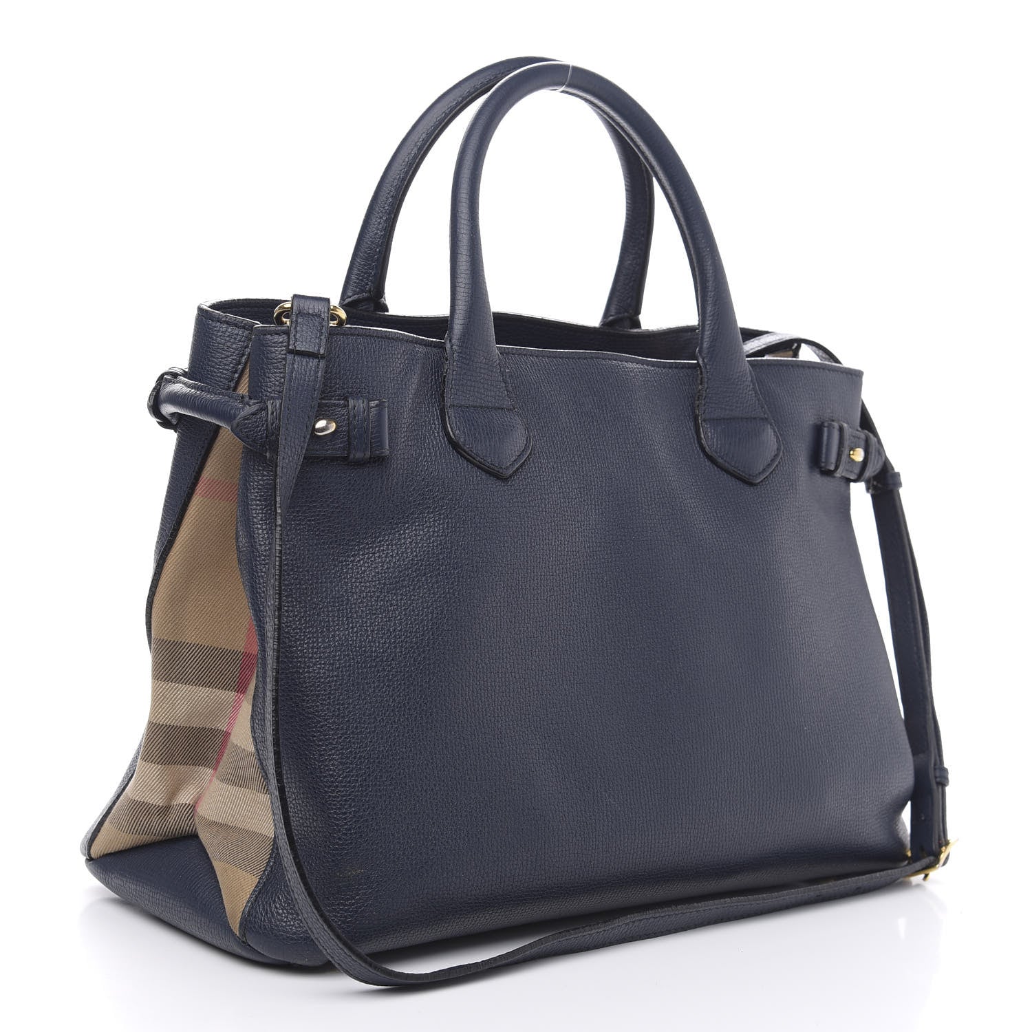 Burberry Grainy Calfskin House Check Medium Banner Tote Ink Blue 4 of 20