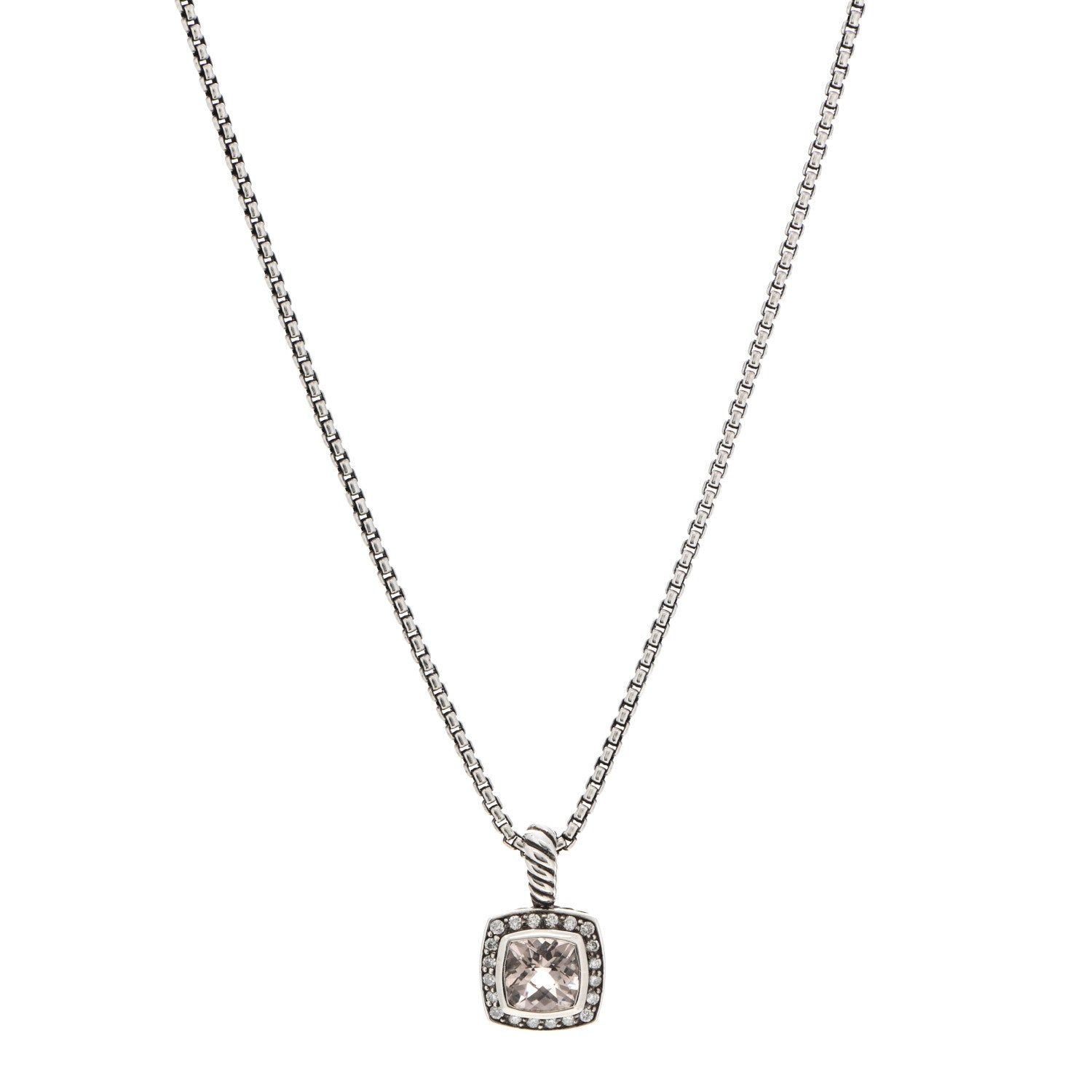David Yurman Sterling Silver Diamond Morganite 7mm Petite Albion Pendant Necklace 1 of 5