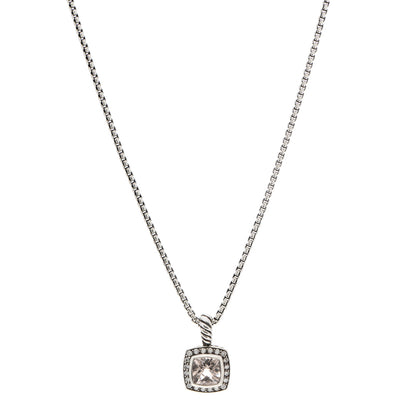 David Yurman Sterling Silver Diamond Morganite 7mm Petite Albion Pendant Necklace 1 of 5