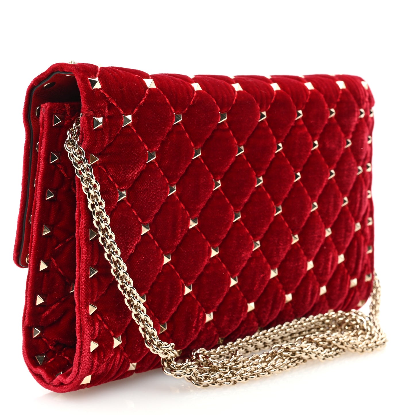 Velvet Rockstud Spike Wallet on Chain Rosso Valentino