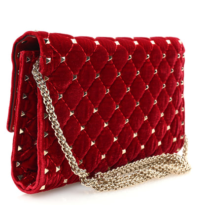 Valentino Garavani Velvet Rockstud Spike Wallet on Chain Rosso Valentino 3 of 9