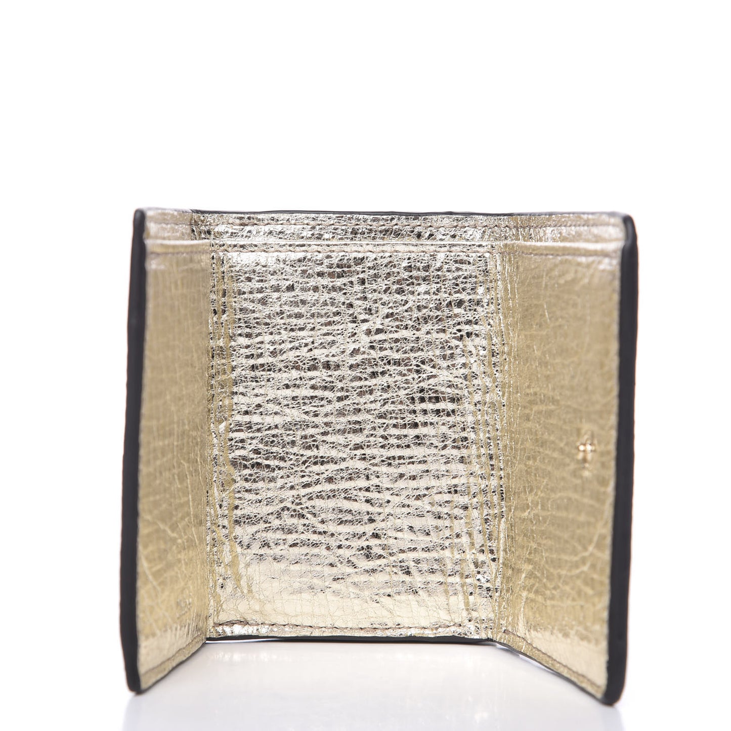 Metallic Crinkled Lambskin Shiny Calfskin Small Aby Tri-Fold Wallet Gold