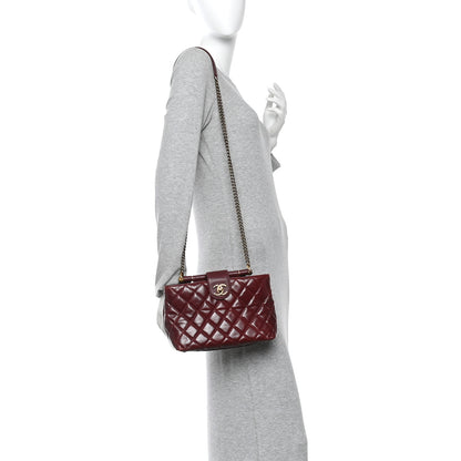 Chanel Glazed Calfskin Quilted Small Gold Bar Tote Red 2 of 15
