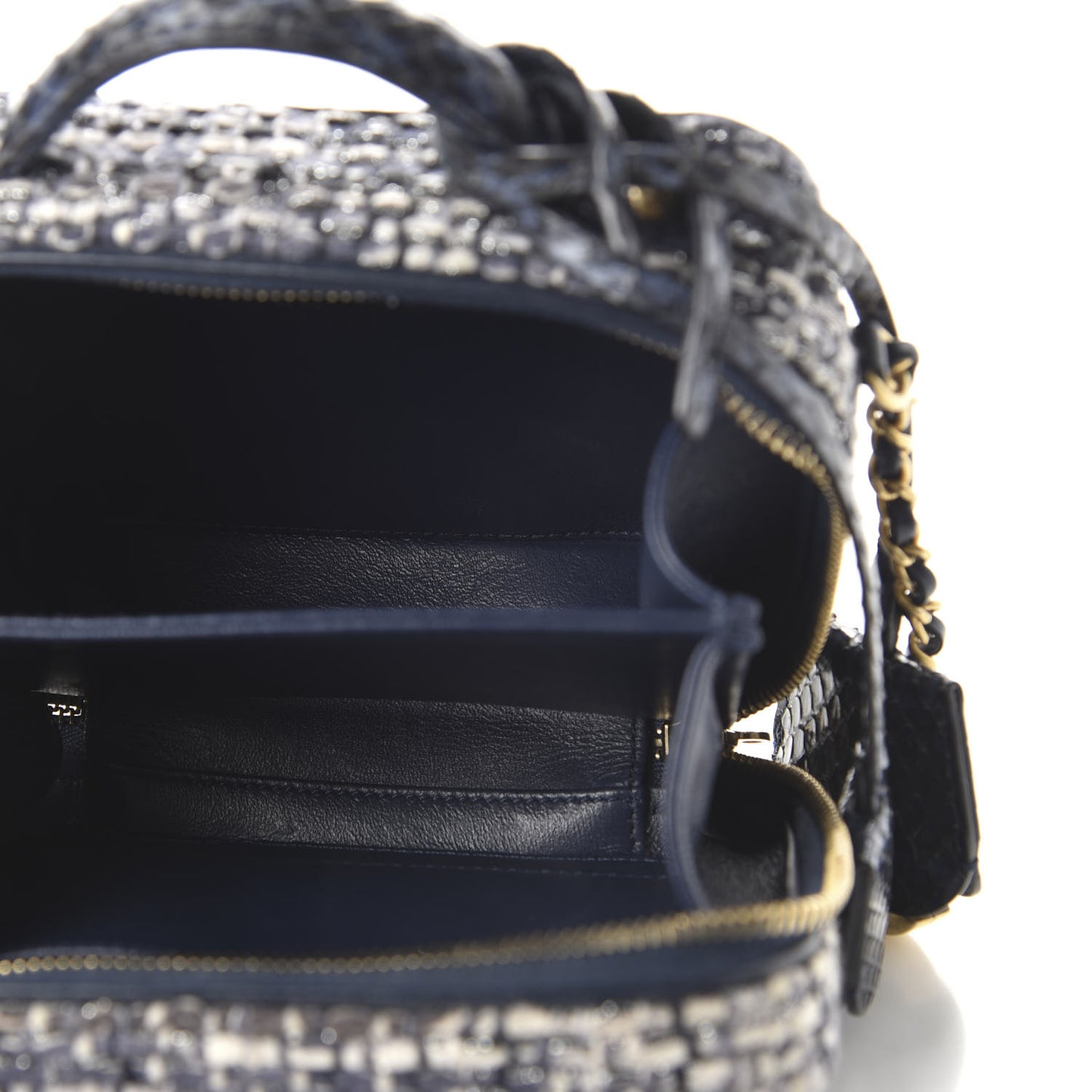 Tweed Snakeskin Quilted Small CC Filigree Vanity Case Black Ecru Silver