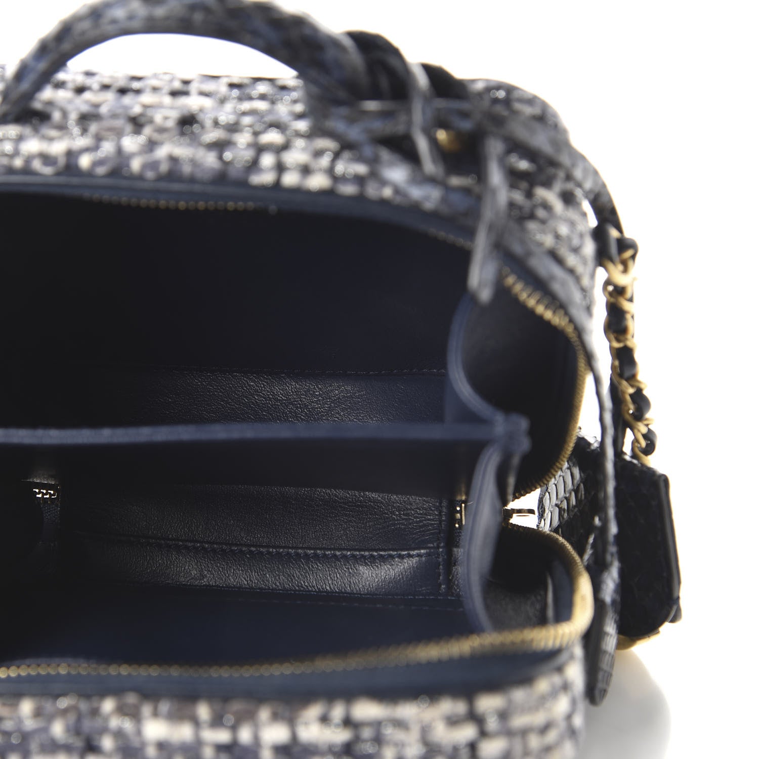 Chanel Tweed Snakeskin Quilted Small CC Filigree Vanity Case Black Ecru Silver 9 of 21