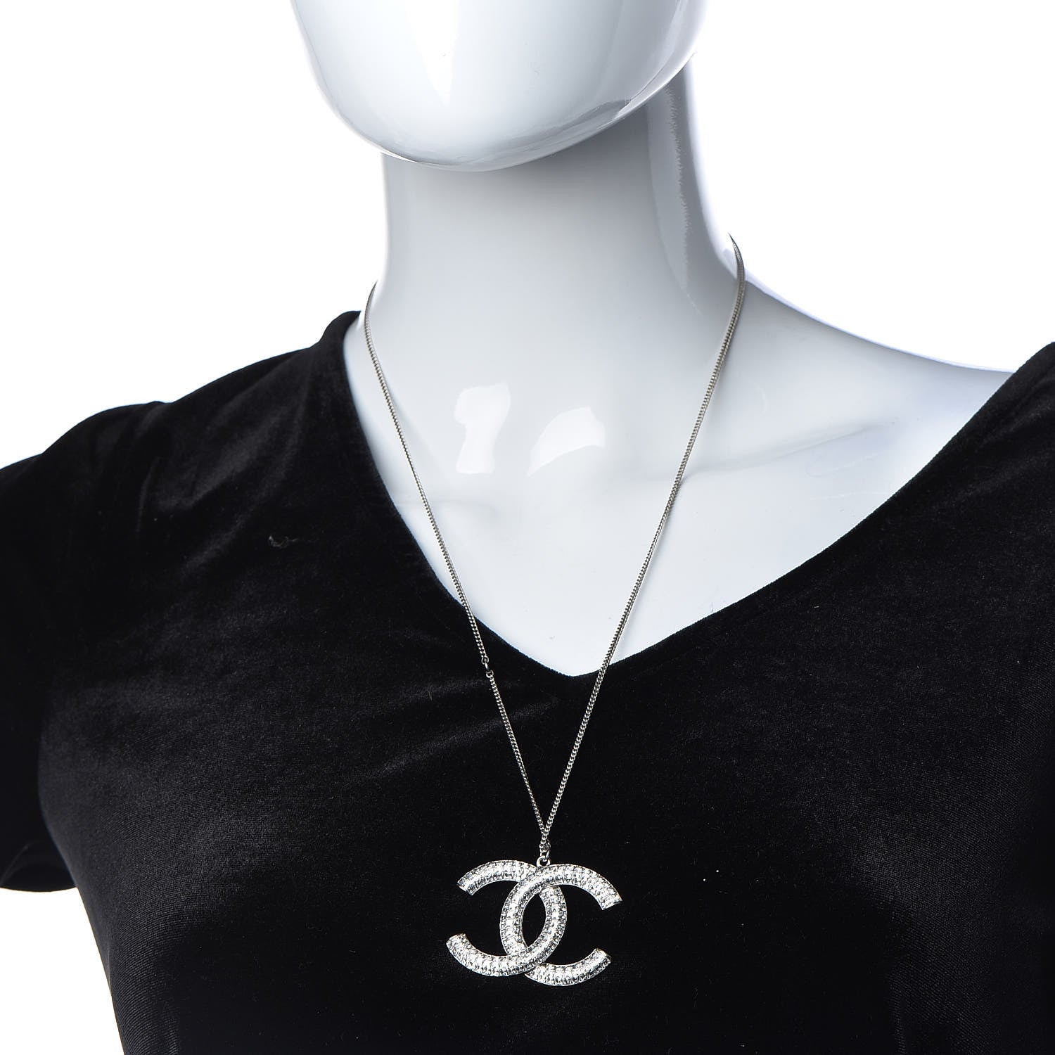 Chanel Crystal CC Necklace Silver 2 of 6