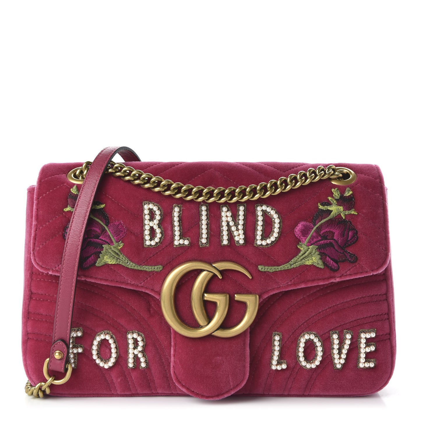 Velvet Matelasse Blind for Love Embroidered Medium GG Marmont Shoulder Bag Light Raspberry Rose Multicolor