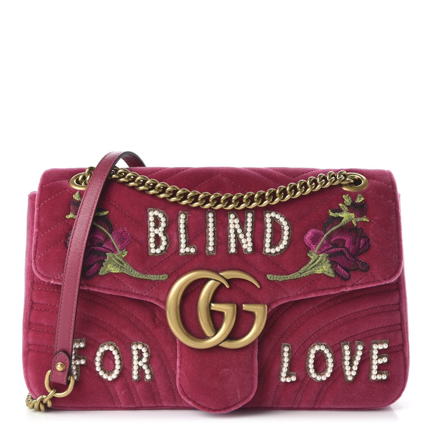 Gucci Velvet Matelasse Blind for Love Embroidered Medium GG Marmont Shoulder Bag Light Raspberry Rose Multicolor 1 of 10