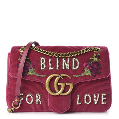 Gucci Velvet Matelasse Blind for Love Embroidered Medium GG Marmont Shoulder Bag Light Raspberry Rose Multicolor 1 of 10