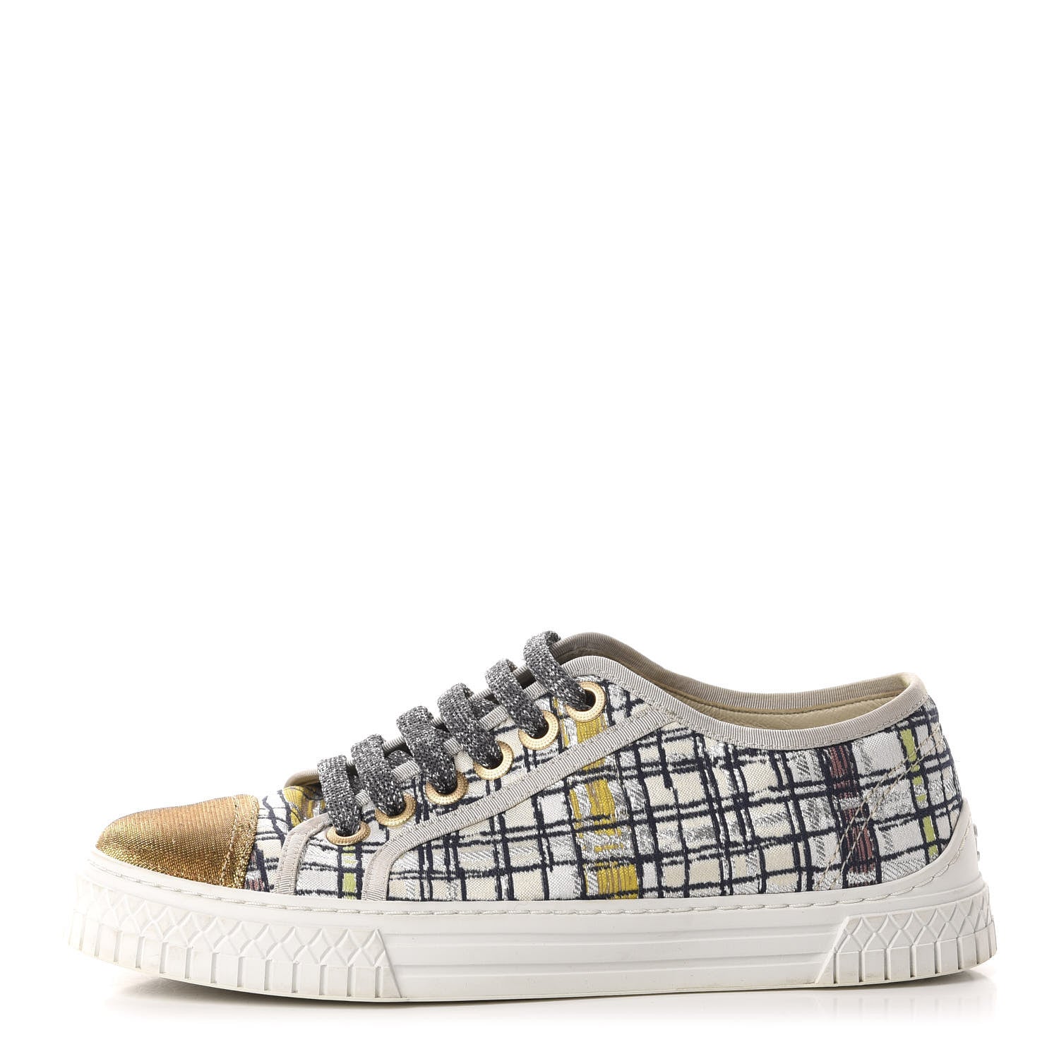 Chanel Metallic Tweed Low Top Sneakers 35 Ecru Black Yellow Gold 1 of 9