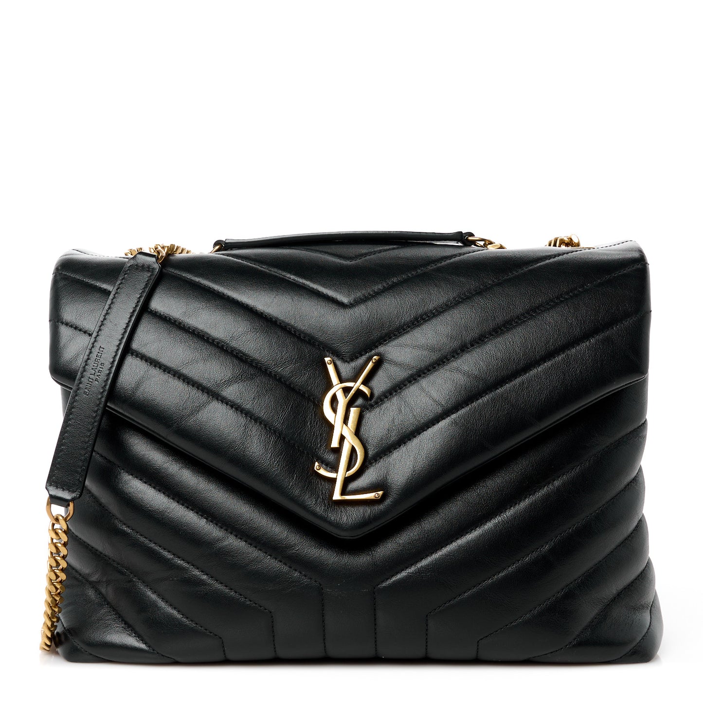 Calfskin Y Quilted Monogram Medium Loulou Chain Satchel Black