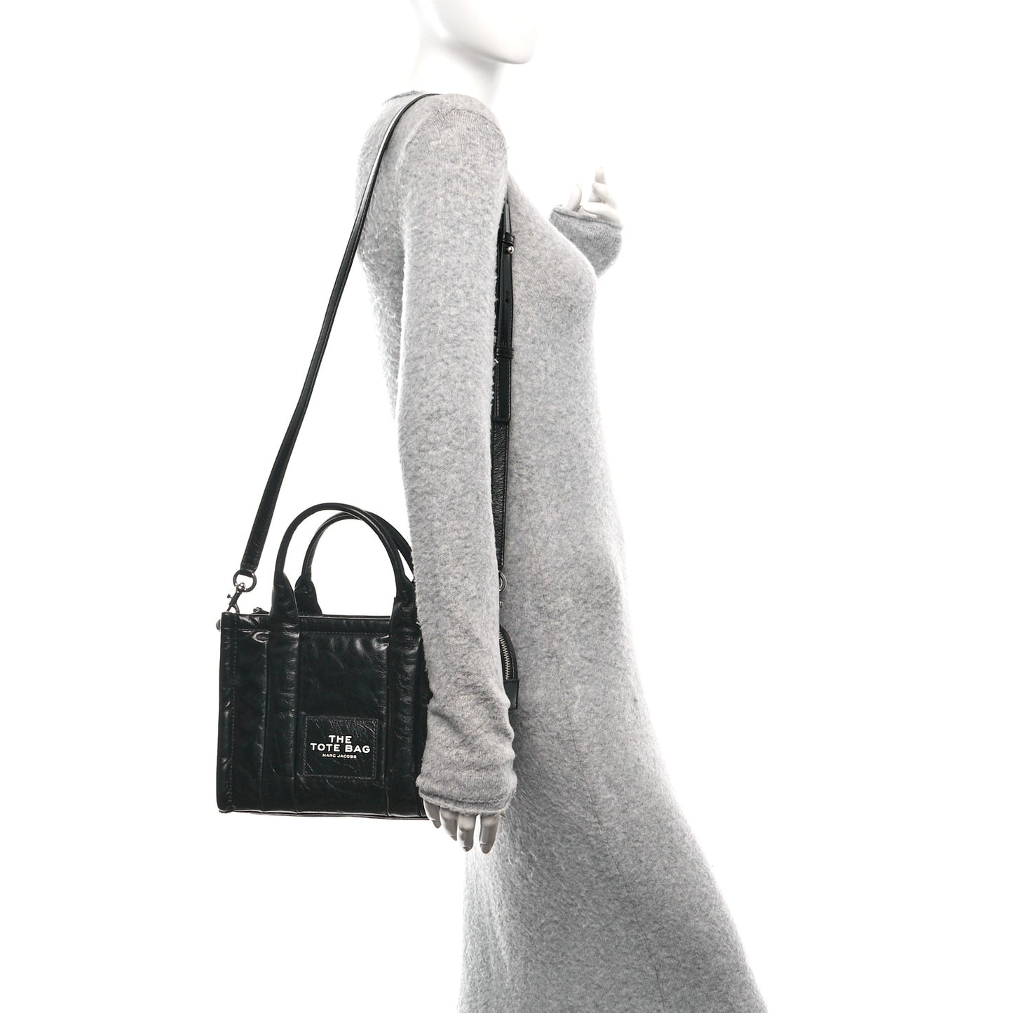 Shiny Crinkled Calfskin Small The Tote Bag Black