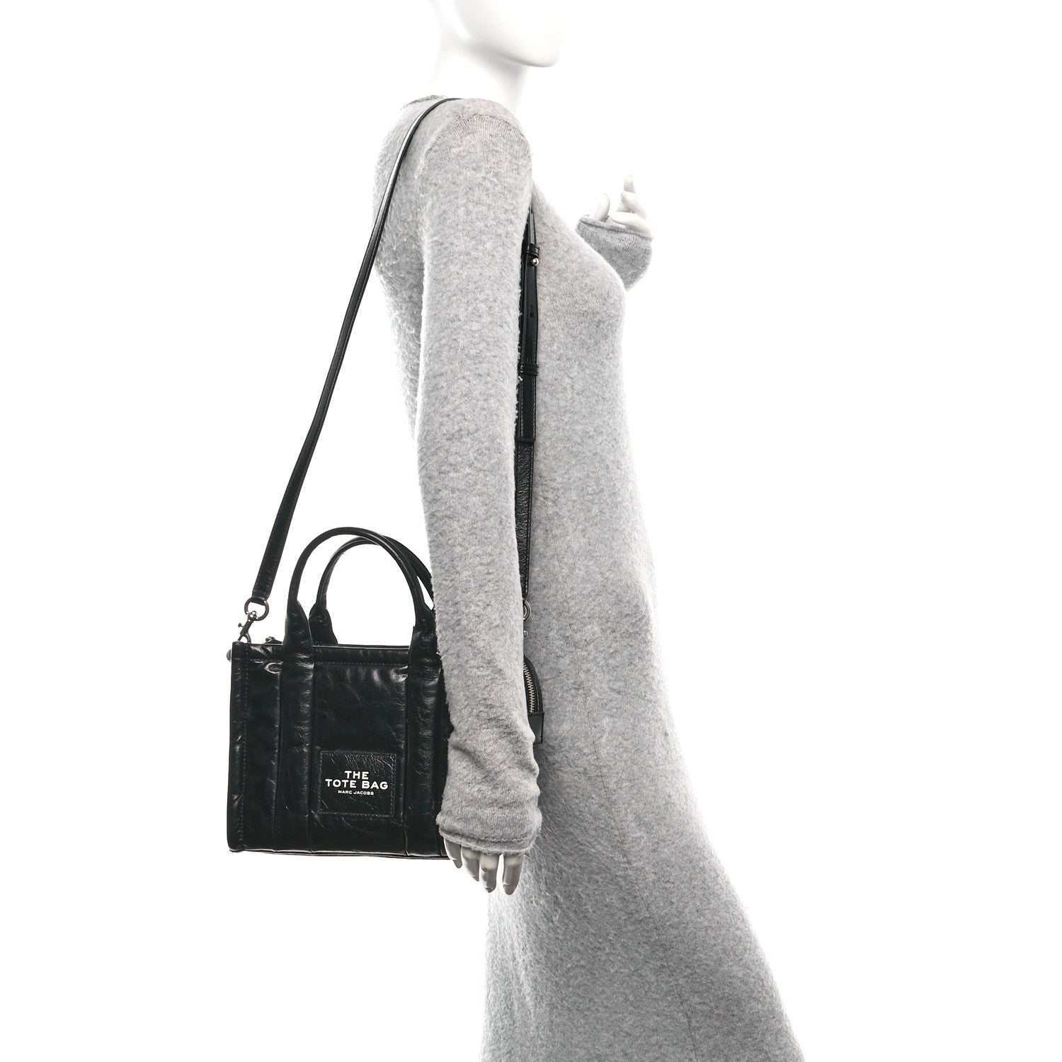 Marc Jacobs Shiny Crinkled Calfskin Small The Tote Bag Black 2 of 10
