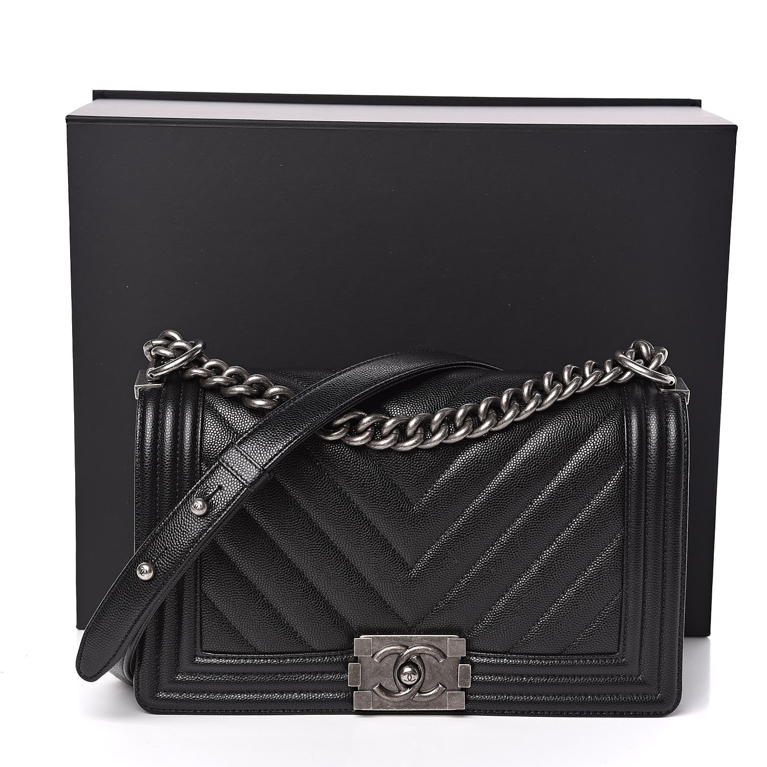 Chanel Caviar Chevron Quilted Medium Boy Flap Black 11 of 11