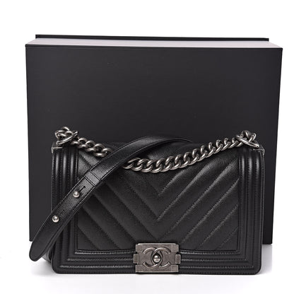 Chanel Caviar Chevron Quilted Medium Boy Flap Black 11 of 11