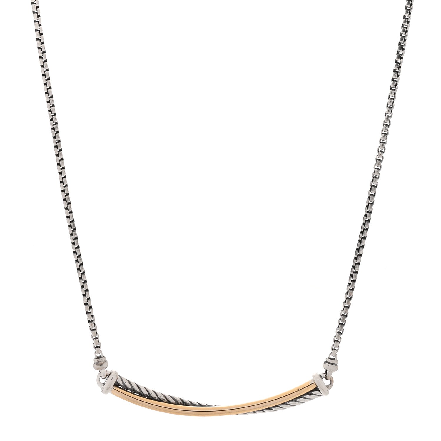 David Yurman Sterling Silver 14K Yellow Gold Crossover Bar Pendant Necklace 1 of 4