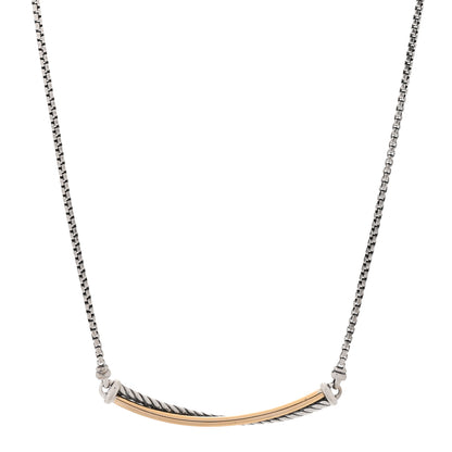 David Yurman Sterling Silver 14K Yellow Gold Crossover Bar Pendant Necklace 1 of 4