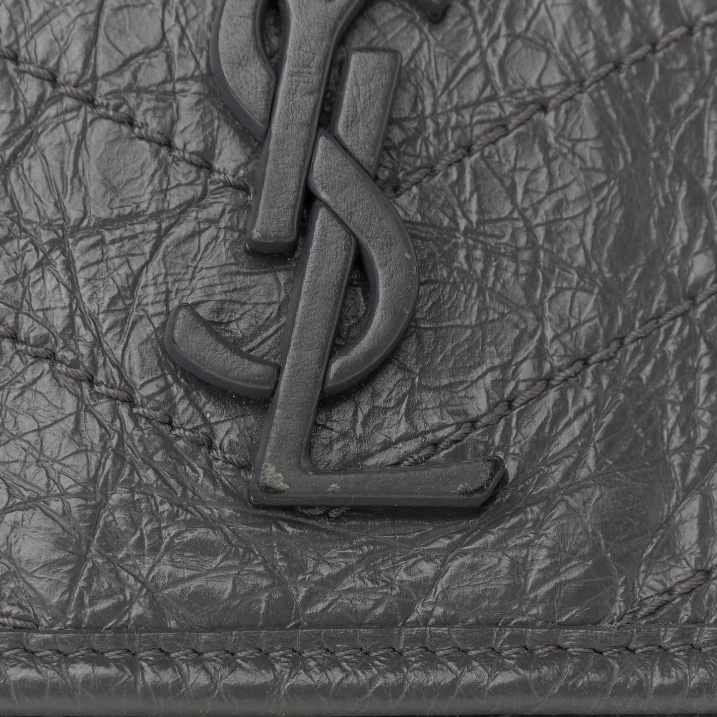 Crinkled Calfskin Matelasse Monogram Medium Niki Chain Satchel Storm