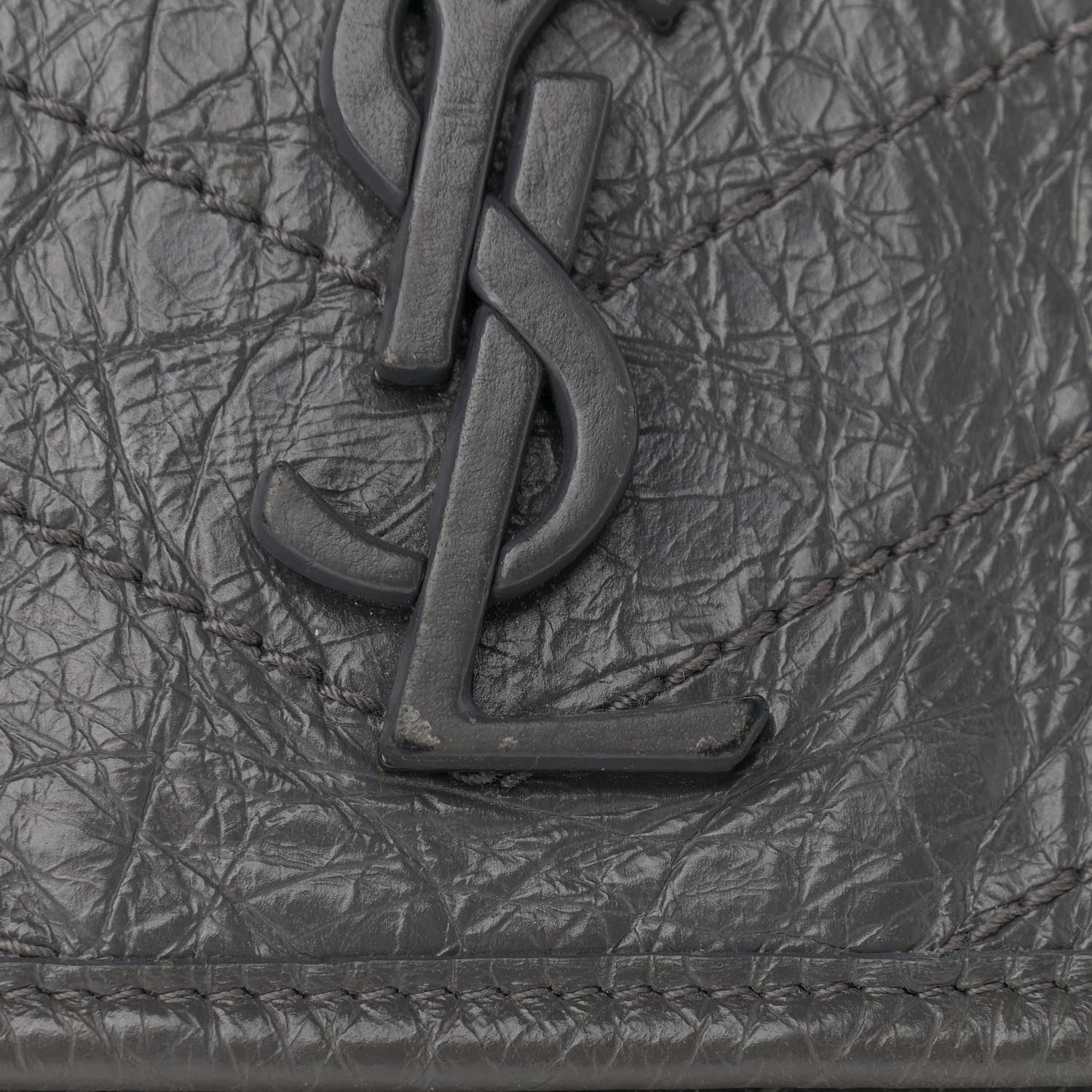 Saint Laurent Crinkled Calfskin Matelasse Monogram Medium Niki Chain Satchel Storm 6 of 7