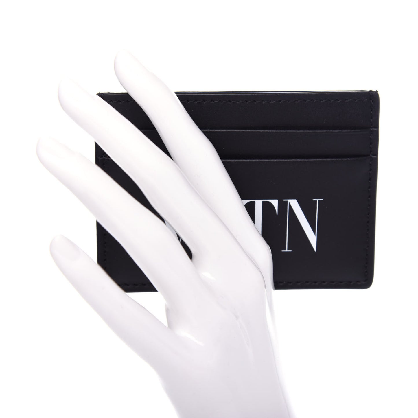 Calfskin VLTN Card Holder Black White