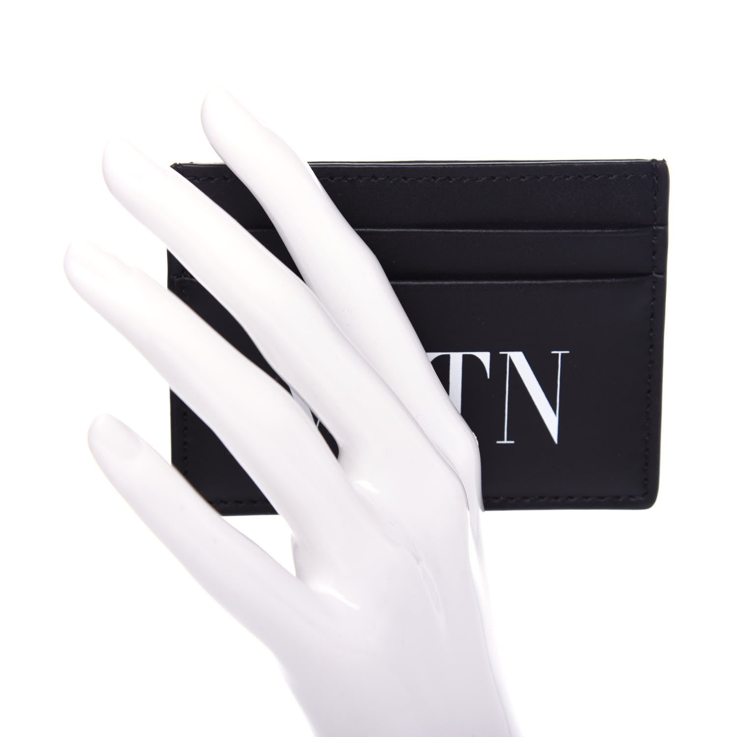 Valentino Garavani Calfskin VLTN Card Holder Black White 2 of 6