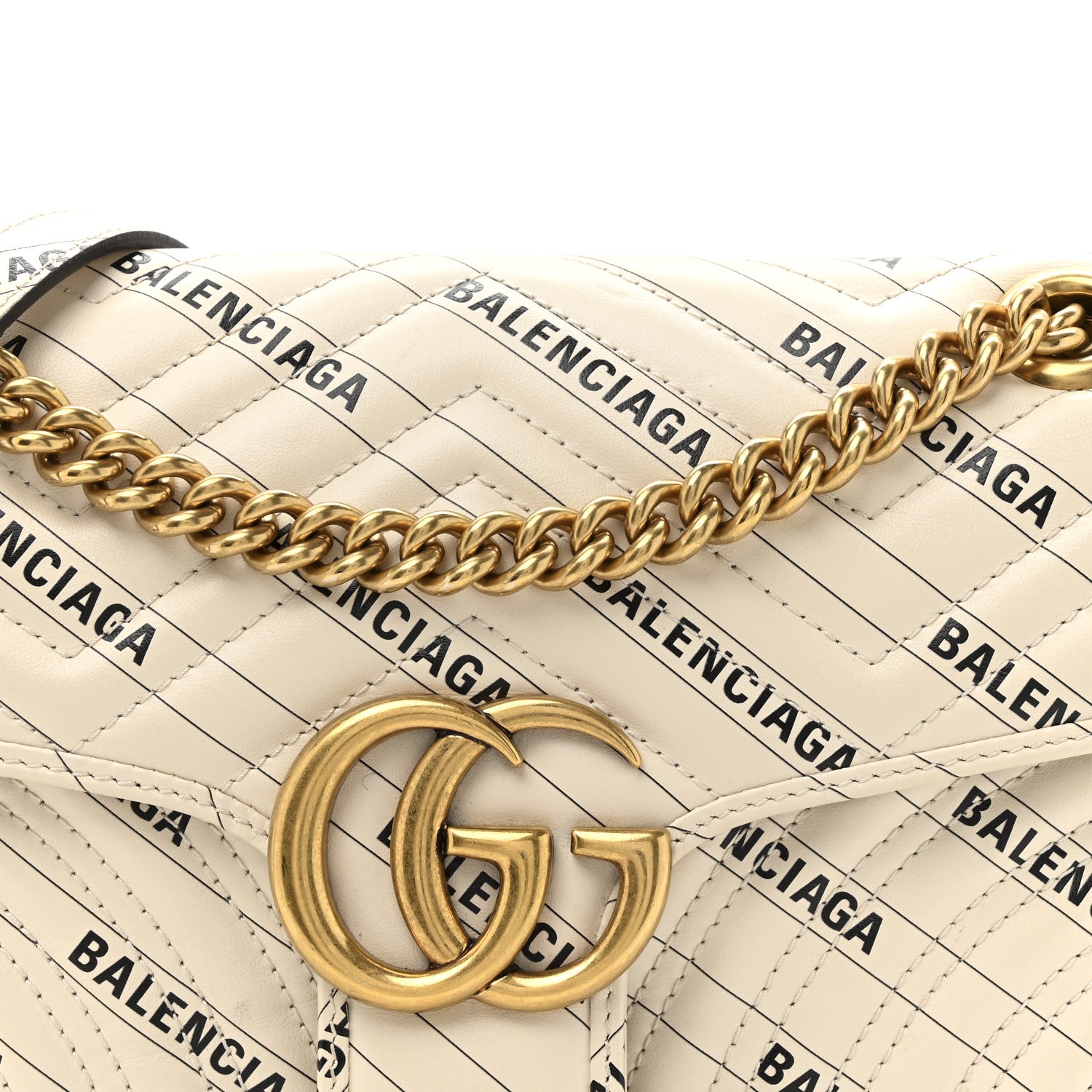 Gucci X BALENCIAGA Calfskin Matelasse Logo Print Small GG Marmont Shoulder Bag White 8 of 12