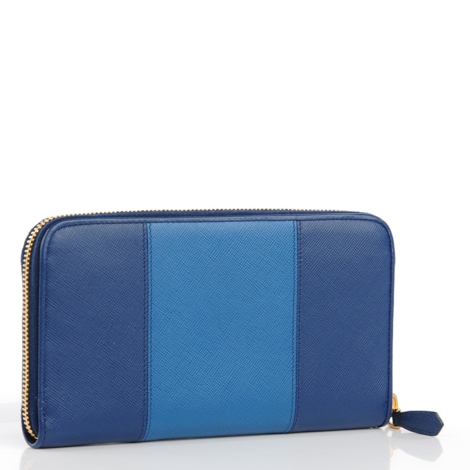 Prada Saffiano Bi-Color Metal Zip Around Wallet Cobalto Bleuette 3 of 9