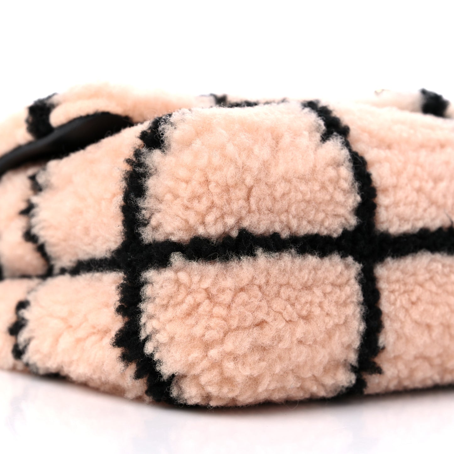 Shearling Lambskin Large Fluffy Tartan Single Flap Pink Black