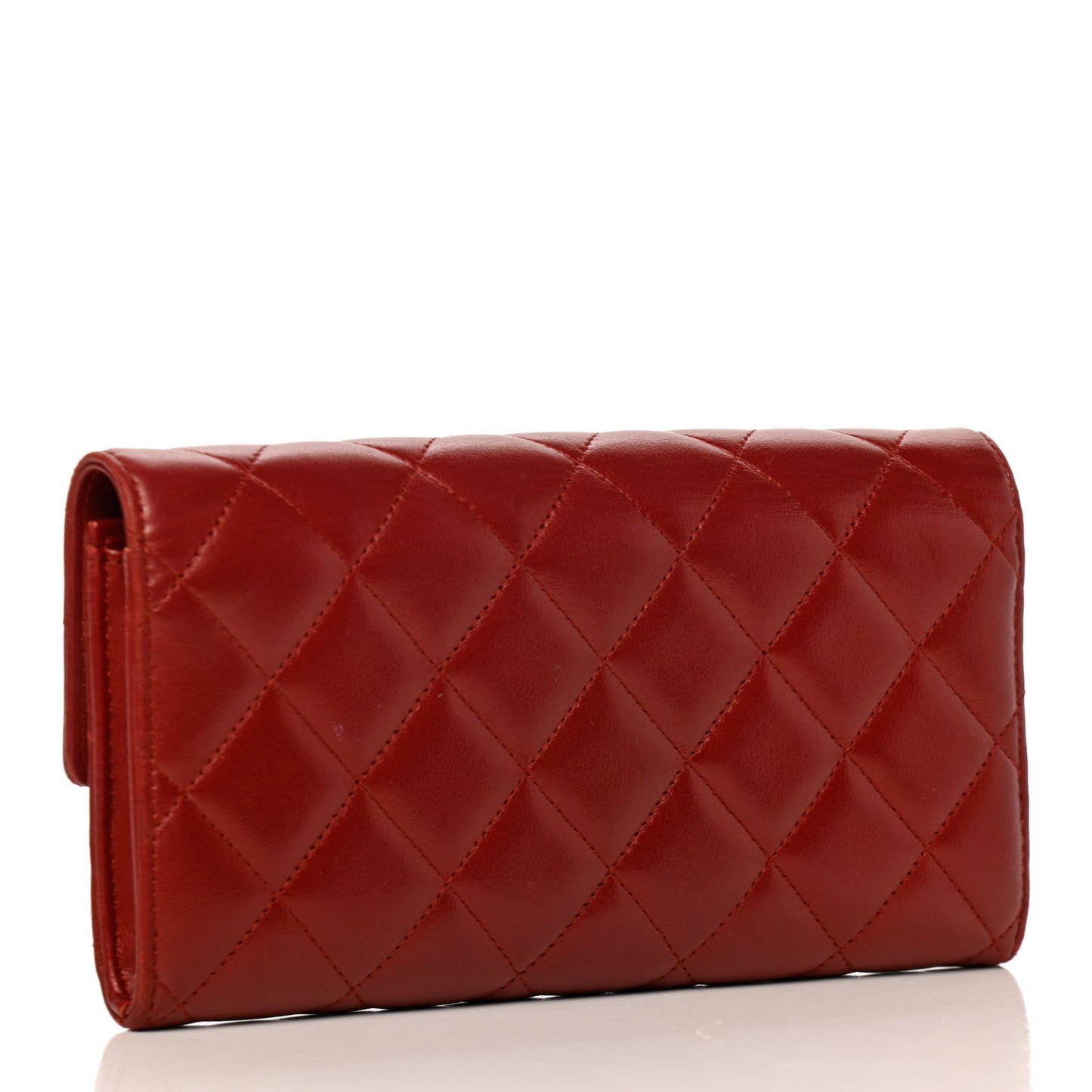 Lambskin Quilted Large Gusset Flap Wallet Red