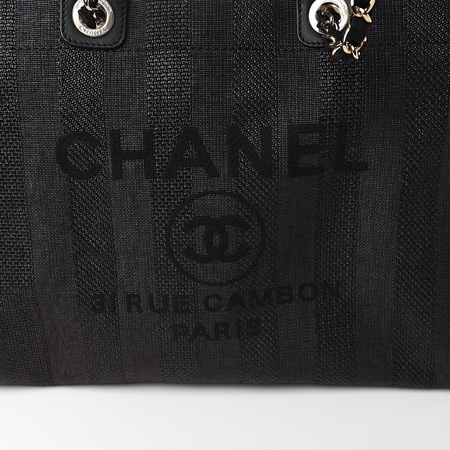 Mixed Fibers Calfskin Striped Medium Deauville Tote Black