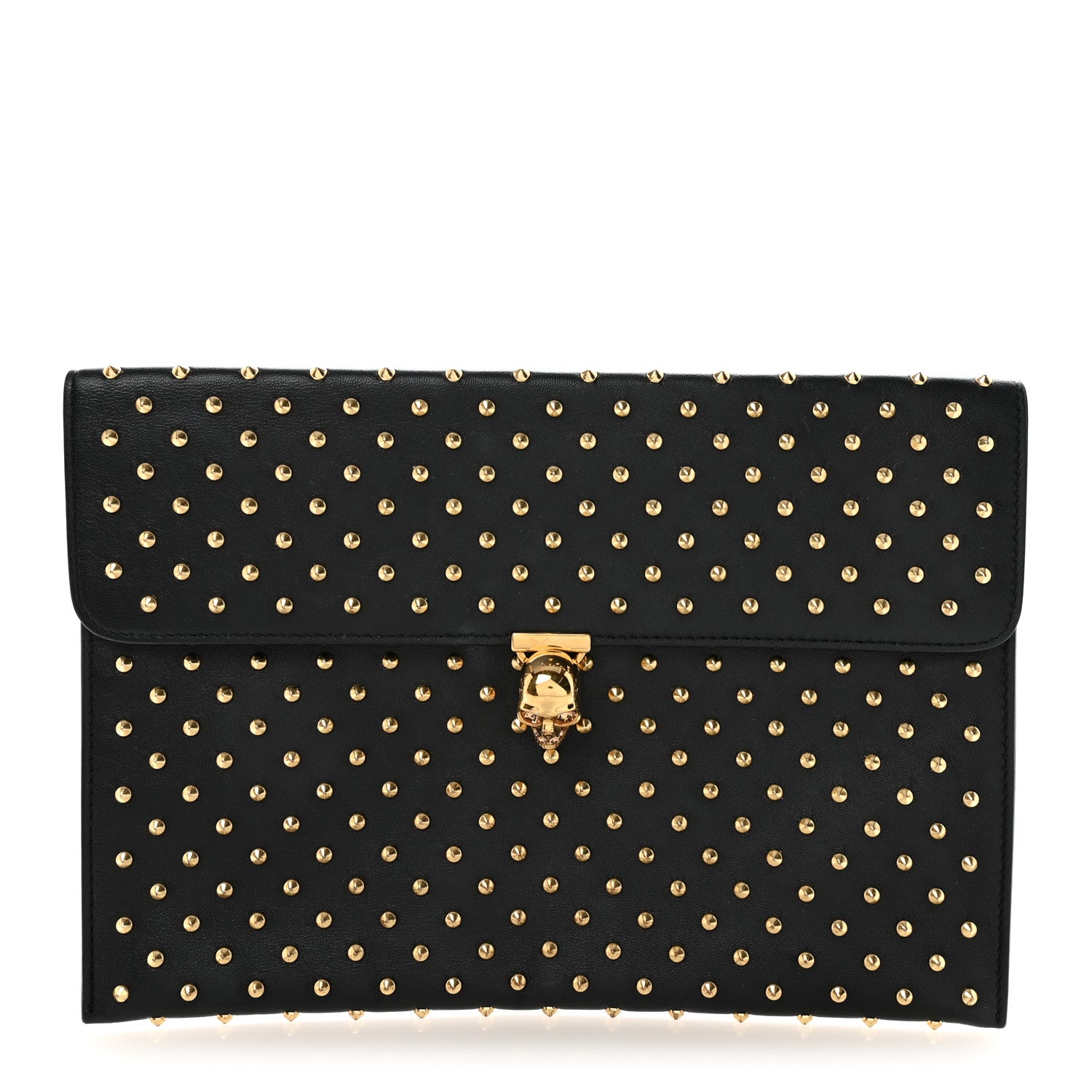 Alexander McQueen Calfskin Studded Skull Envelope Clutch Black 1 of 7