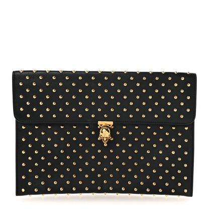 Alexander McQueen Calfskin Studded Skull Envelope Clutch Black 1 of 7