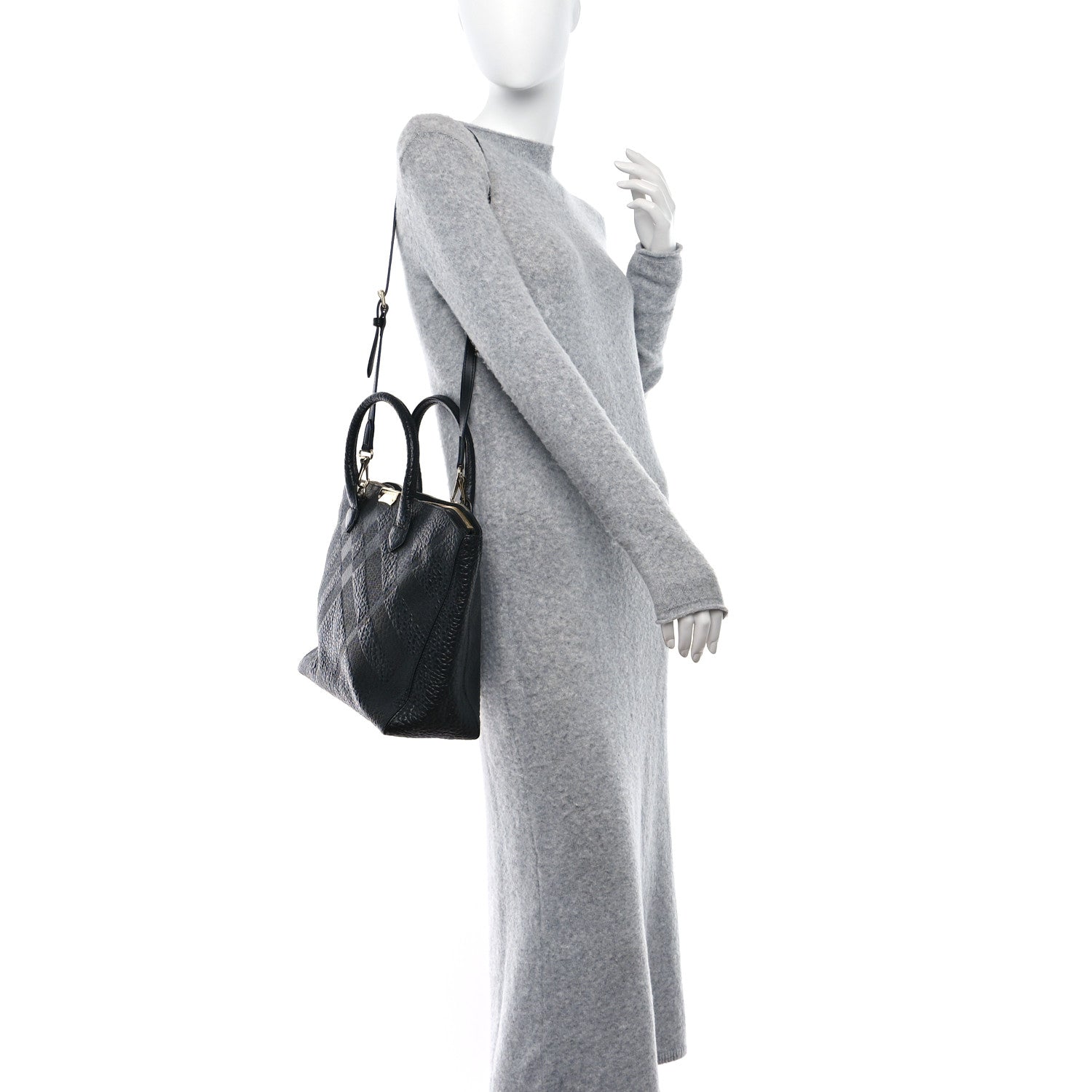 Burberry Heritage Grain Check Embossed Medium Dewsbury Tote Black 2 of 8