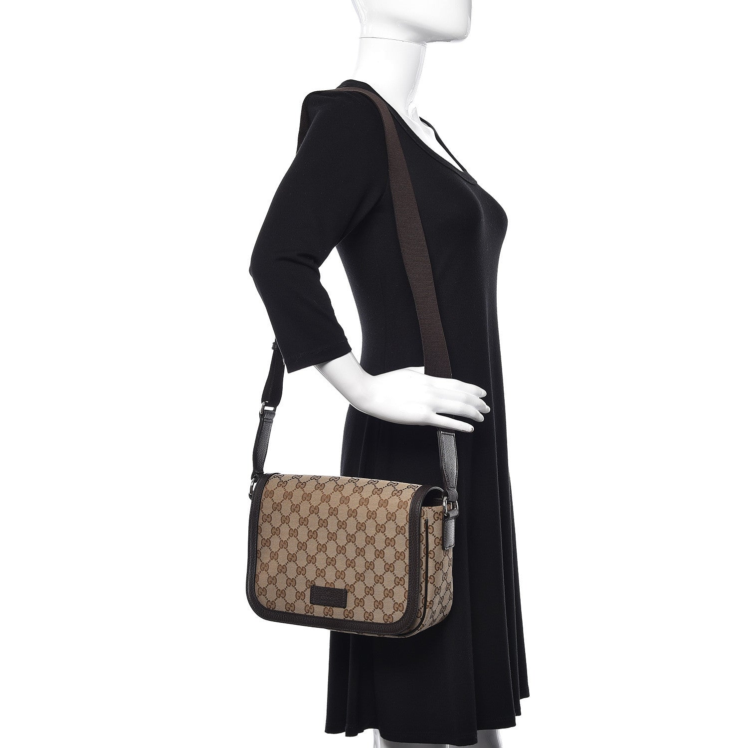 Gucci Monogram Flap Messenger Bag Beige Dark Brown 2 of 10