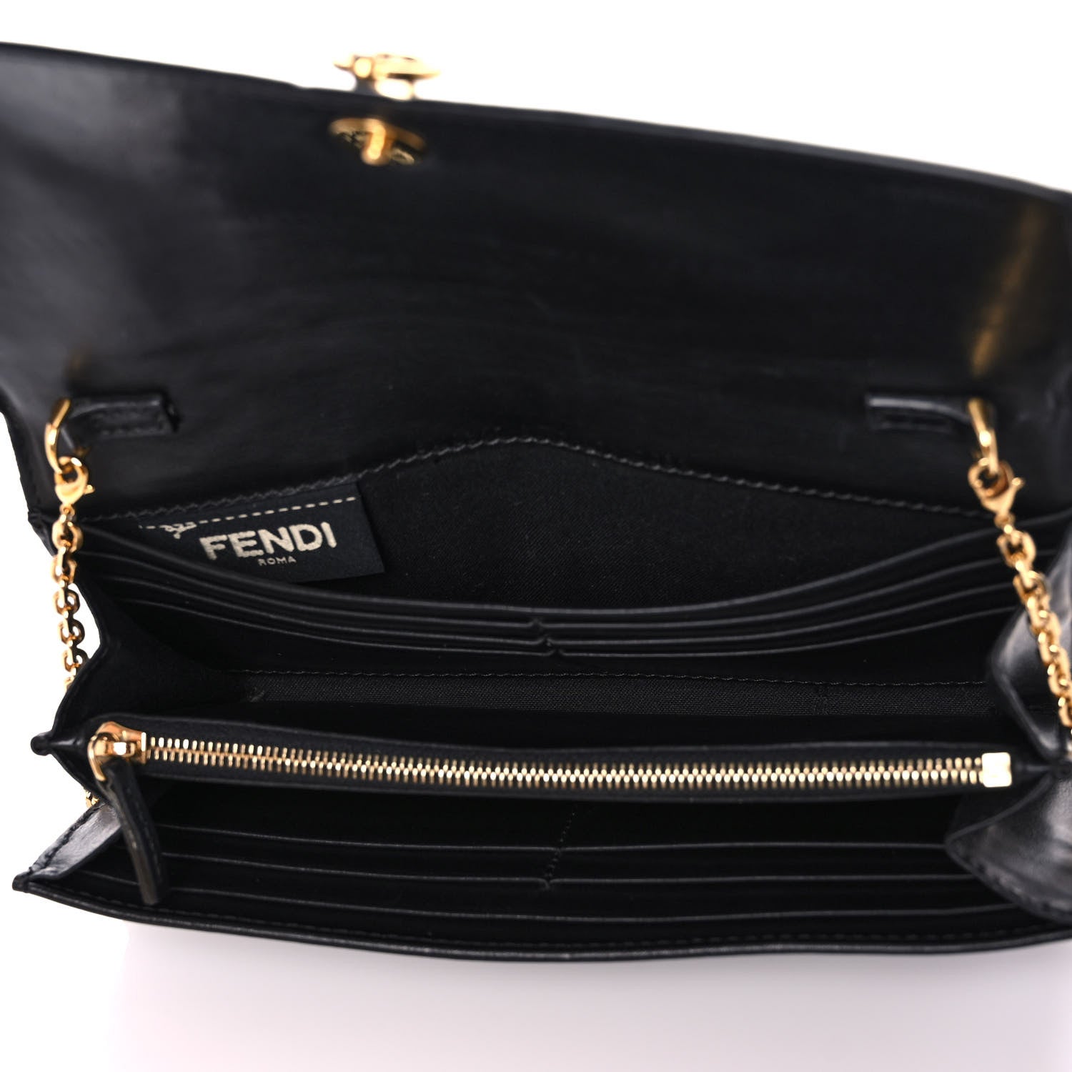 Fendi Vitello Liberty Century Lucido By The Way Continental Wallet On Chain Black 4 of 12