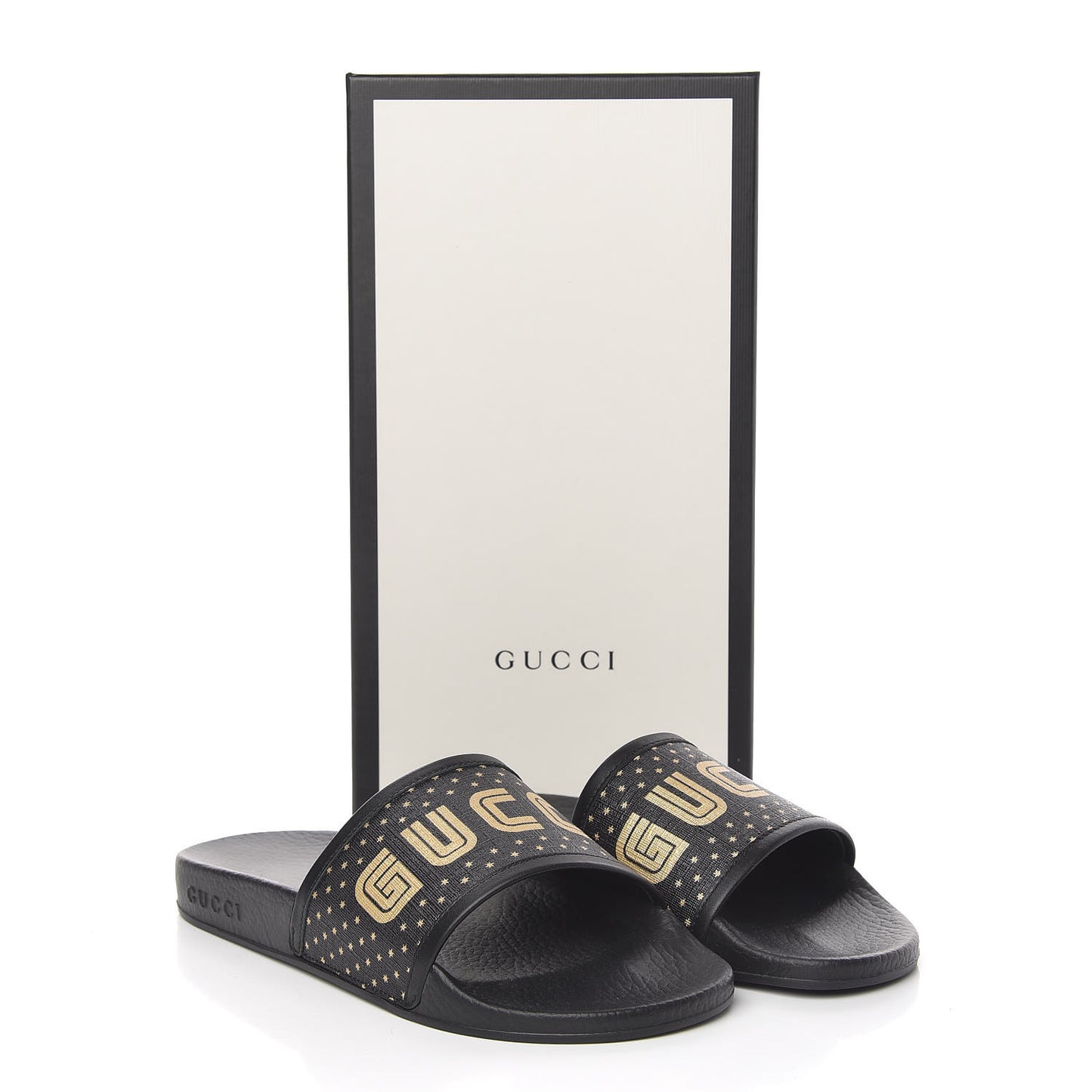 X SEGA Supreme Canvas GUCCY Stars Womens Slide Sandals 37 Black Gold