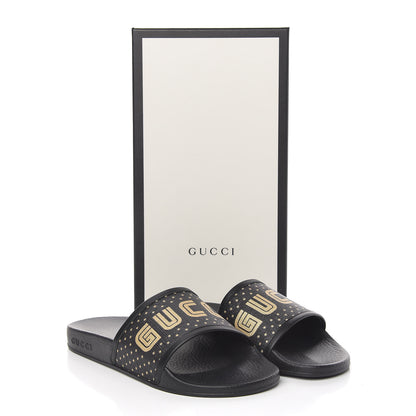 Gucci X SEGA Supreme Canvas GUCCY Stars Womens Slide Sandals 37 Black Gold 10 of 10
