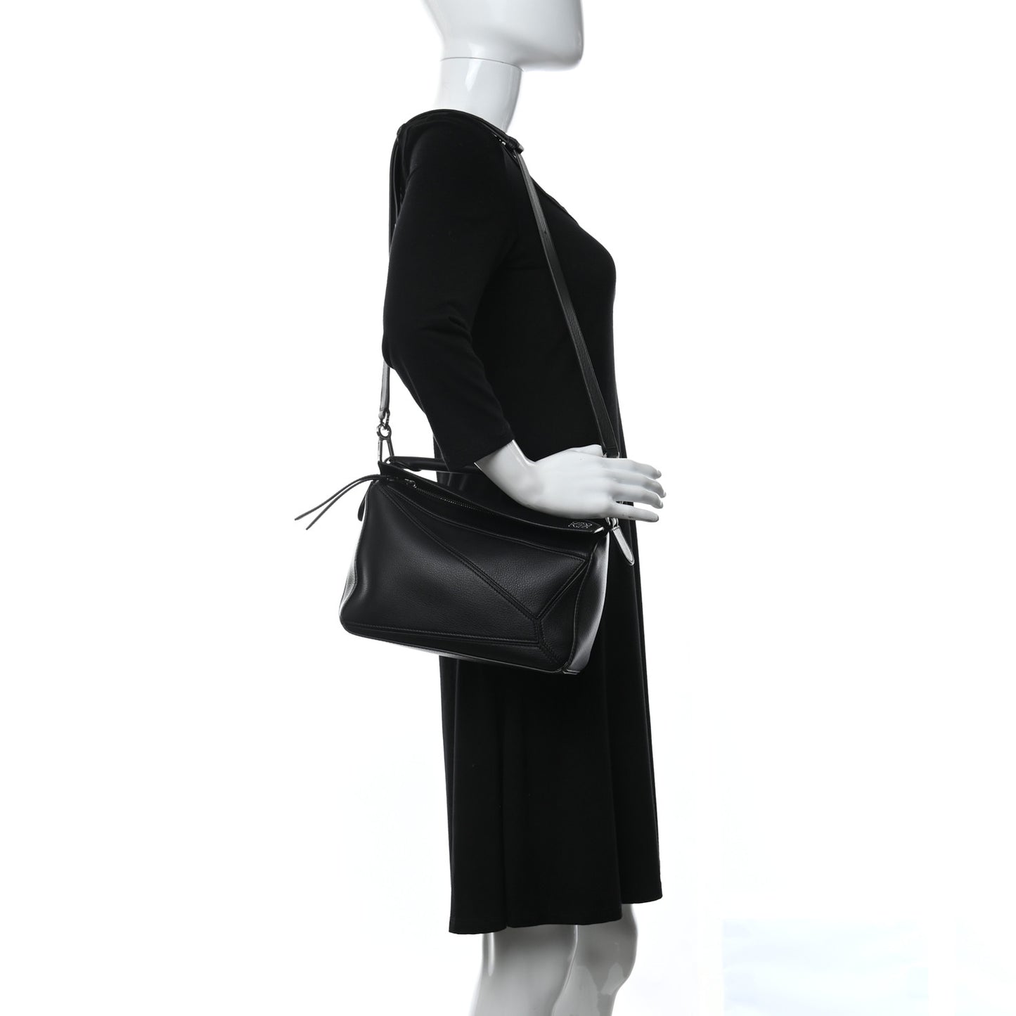 Grained Calfskin Small Puzzle Bag Black