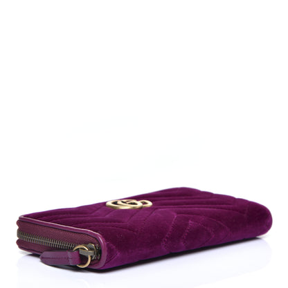 Gucci Velvet Matelasse GG Marmont Zip Around Wallet Fuchsia Violet Cyclamen 4 of 8