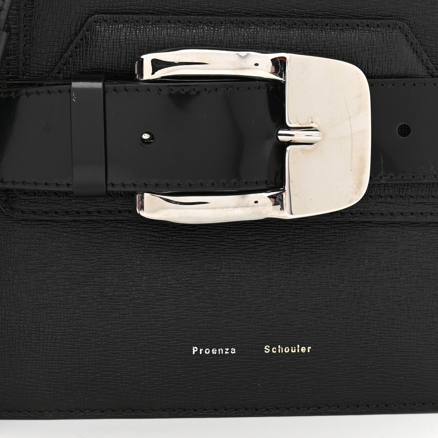 Embossed Grained Calfskin Buckle Trapeze Bag Black