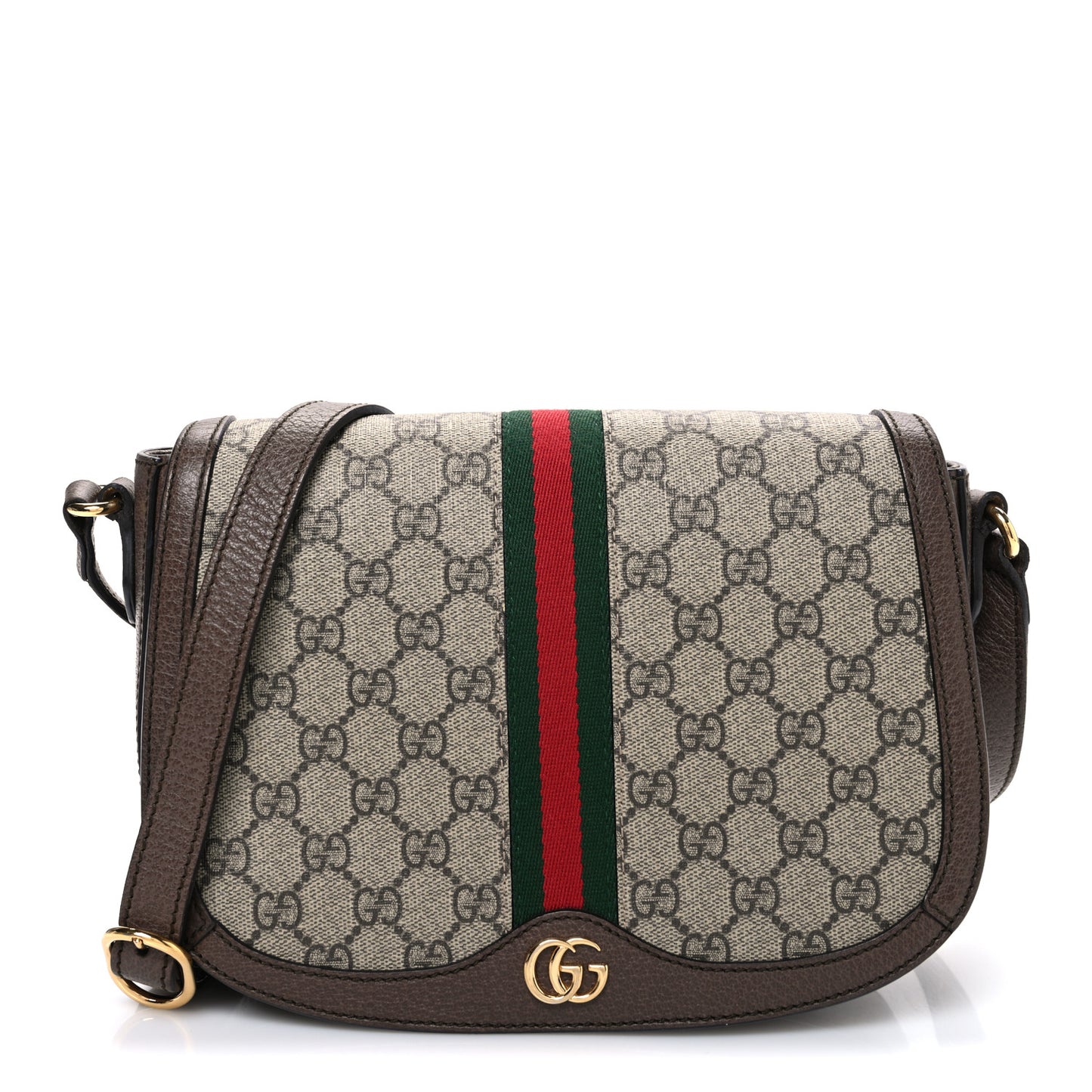 GG Supreme Monogram Web Small Ophidia Flap Messenger Bag Brown