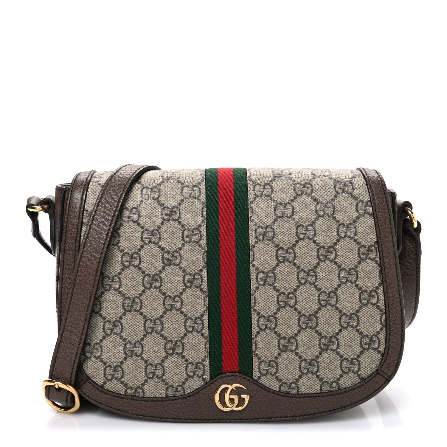 Gucci GG Supreme Monogram Web Small Ophidia Flap Messenger Bag Brown 1 of 10