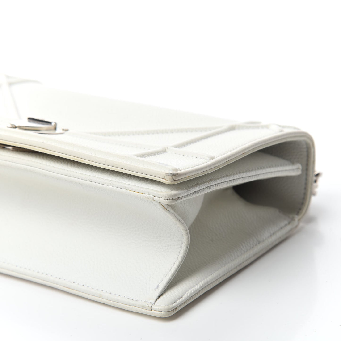 Grained Calfskin Small Diorama Flap Bag White