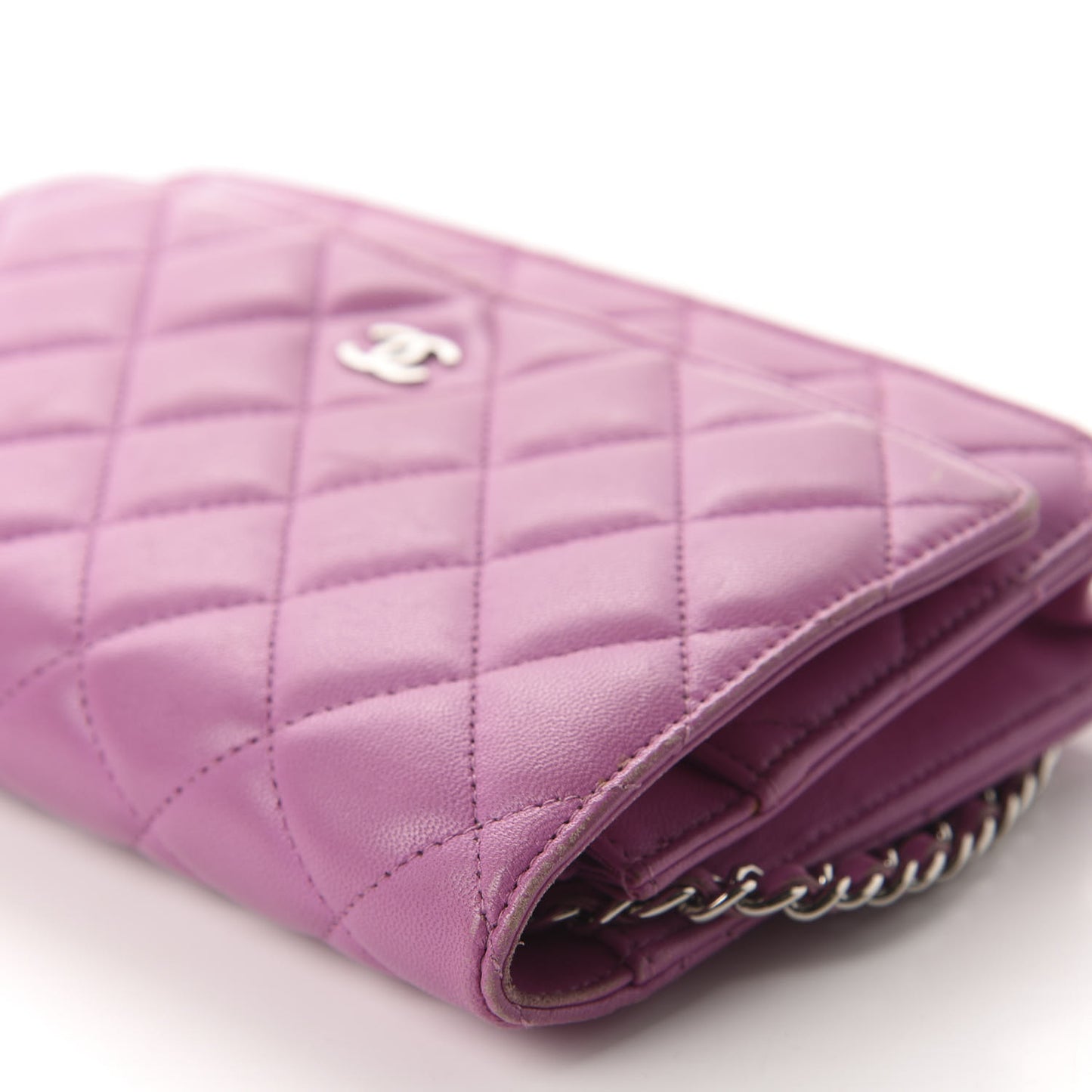 Lambskin Quilted Wallet On Chain WOC Purple